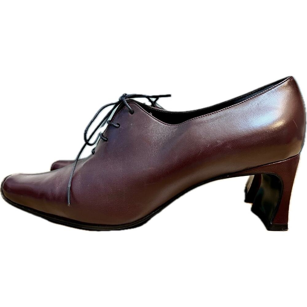 Vintage YSL Rive Gauche Burgundy Leather Oxford Heels Size EU/IT 39 / US 8.5